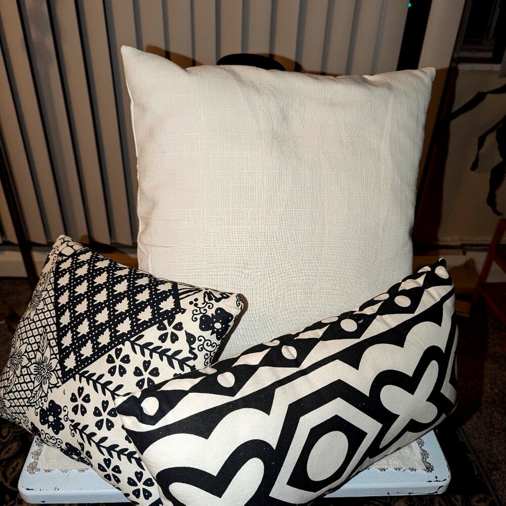 New set of three monochromatic throw pillows